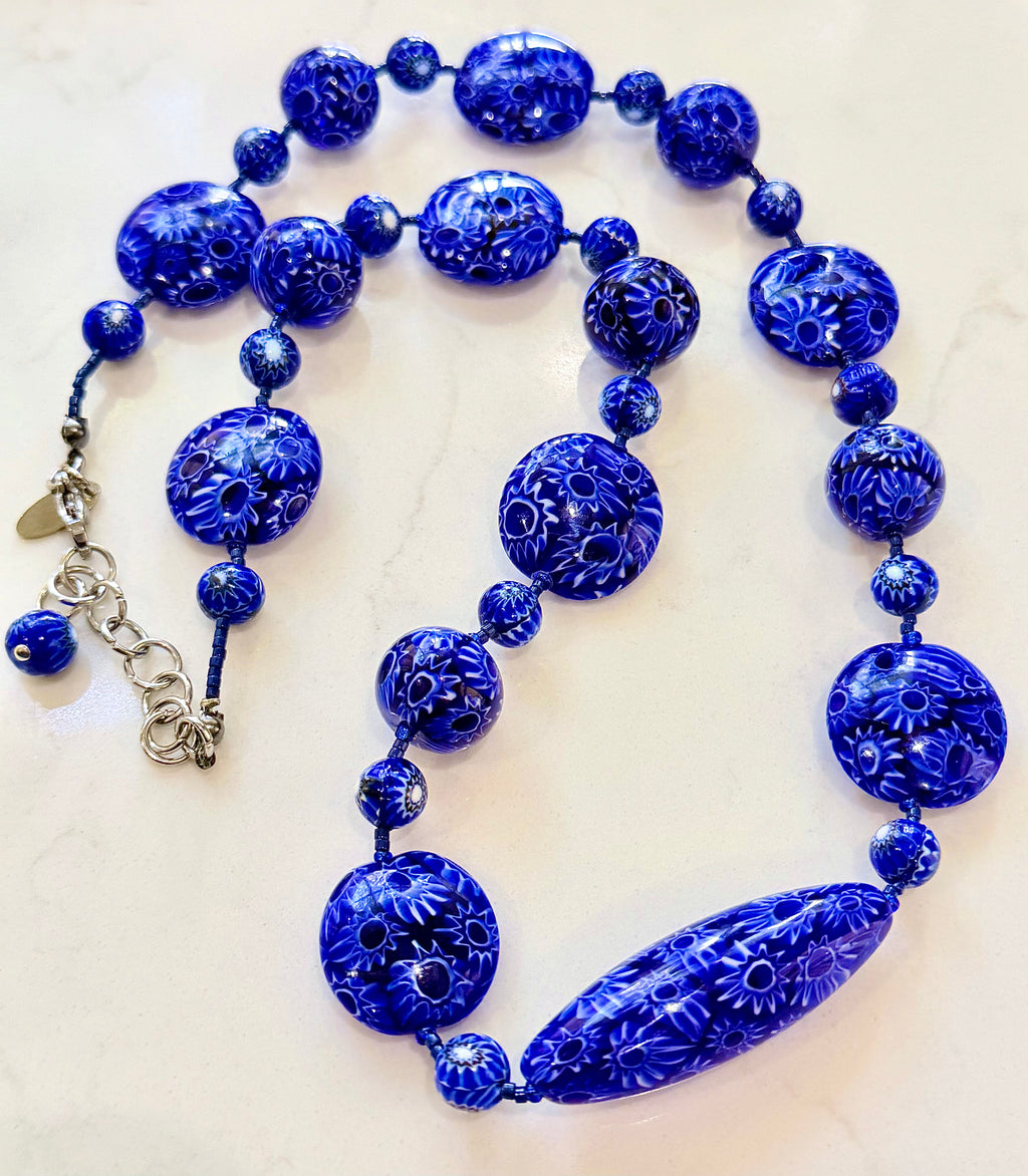 Rosario Leonardi Cobalt Blue Neckalce Featuring Exclusive Ercole Moretti Murano Millefiori Glass Beads