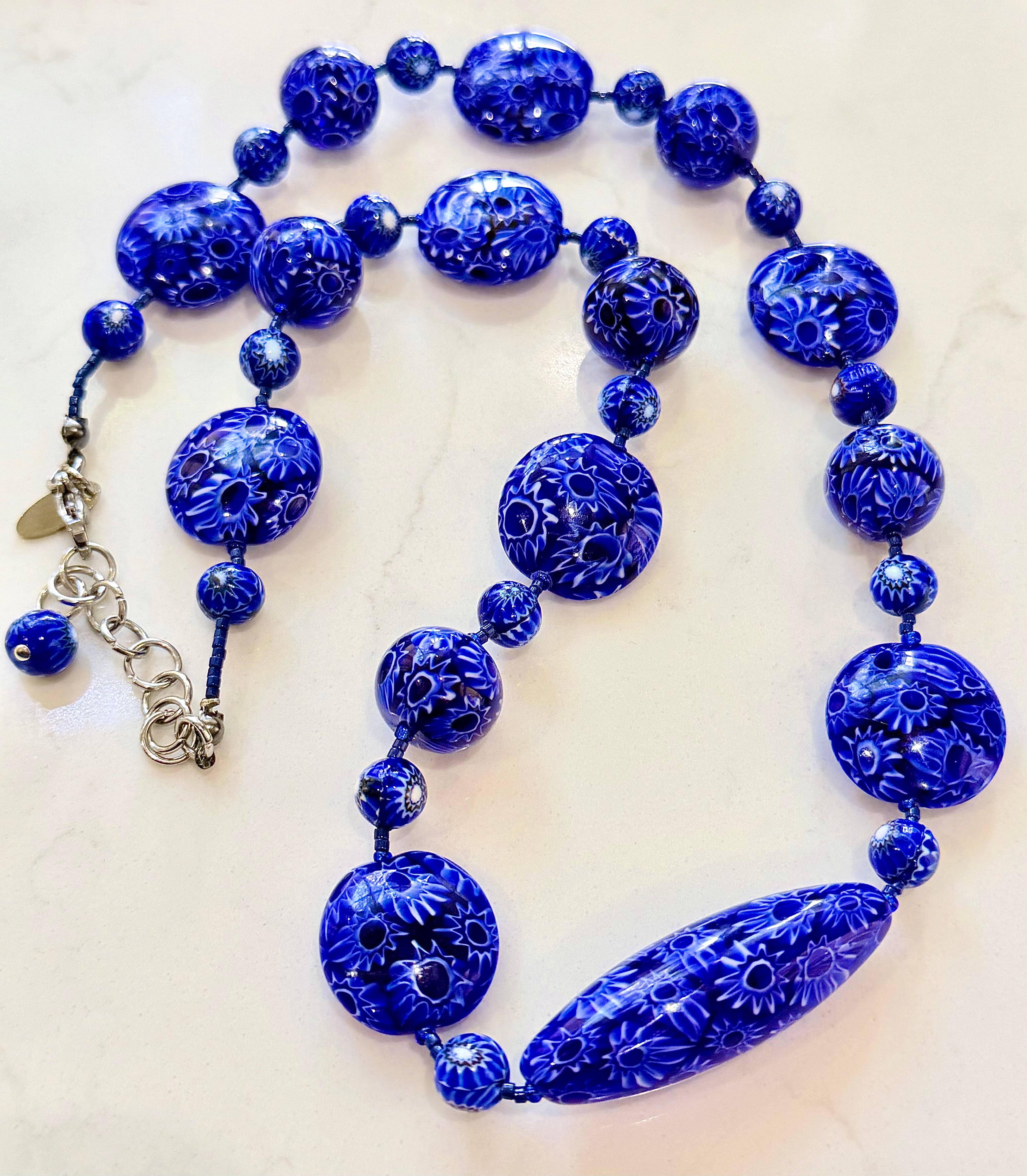 Rosario Leonardi Cobalt Blue Neckalce Featuring Exclusive Ercole Moretti Murano Millefiori Glass Beads