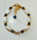 Gorgeous Rectangular Freshwater Pearl & Cobalt Crystal Bracelet
