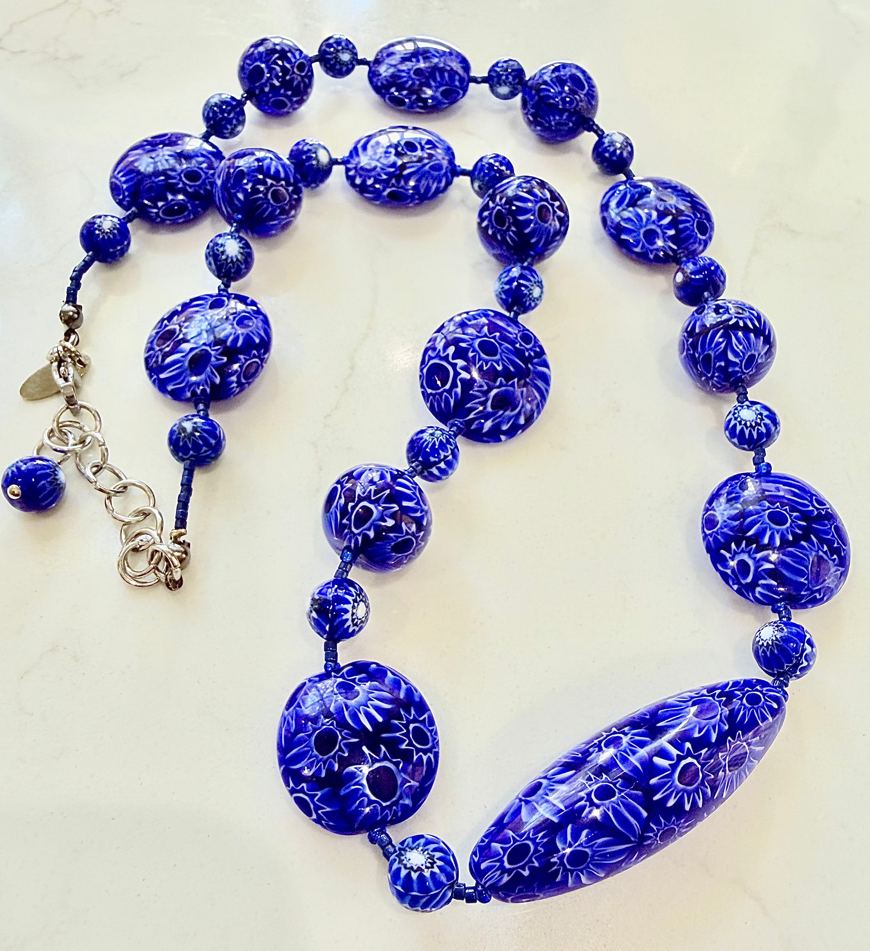 Rosario Leonardi Cobalt Blue Neckalce Featuring Exclusive Ercole Moretti Murano Millefiori Glass Beads
