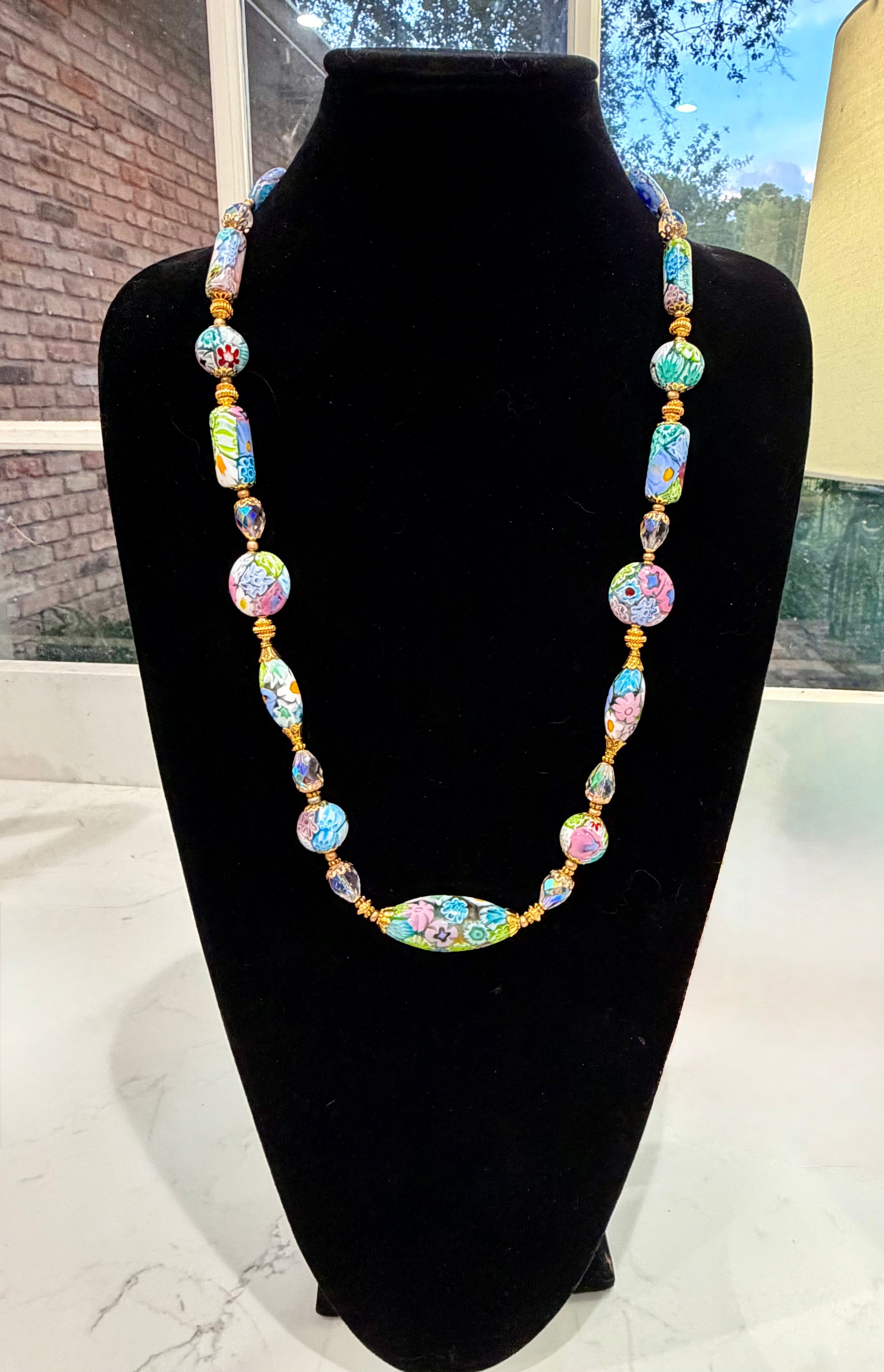 Pastel Lace Matched Millefiori Murano Glass Necklace Featuring Moretti Beads