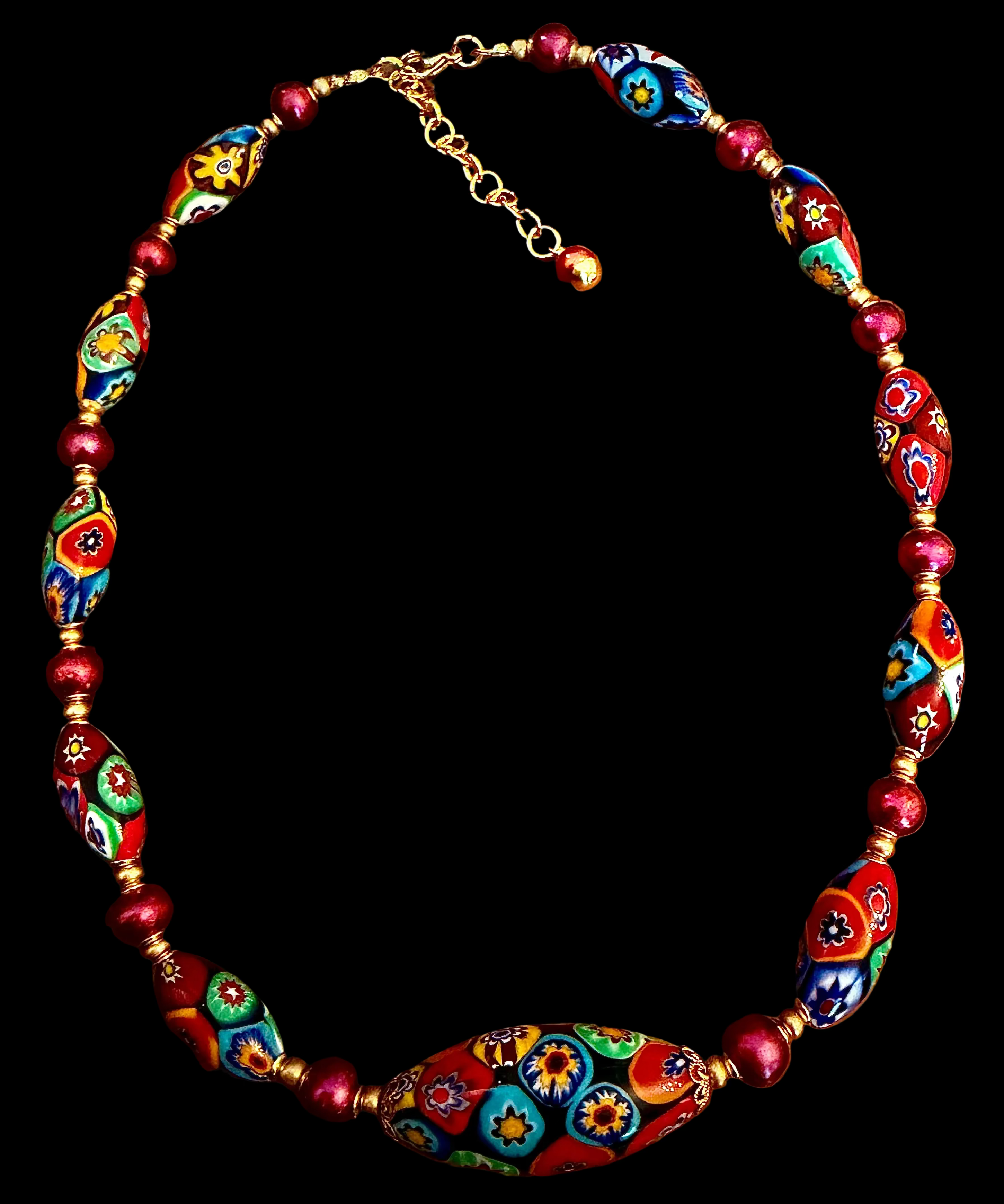Rosario Leonardi Red Themed Necklace Red Freshwater Pearls