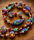 Rosario Leonardi Red Patterned Murano Millefiori Ercole Moretti Beaded Necklace-Choose your lenghti