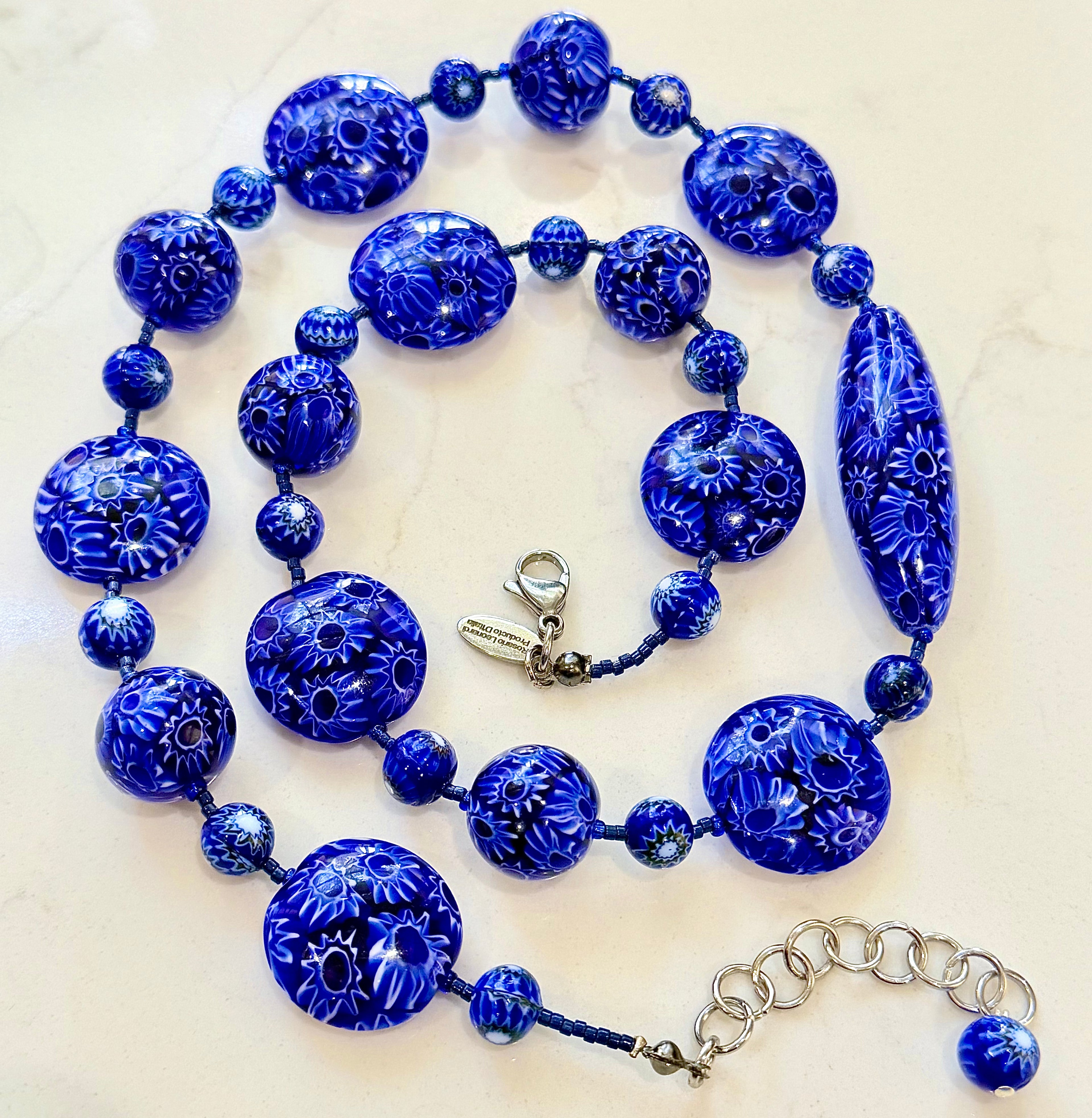 Rosario Leonardi Cobalt Blue Neckalce Featuring Exclusive Ercole Moretti Murano Millefiori Glass Beads