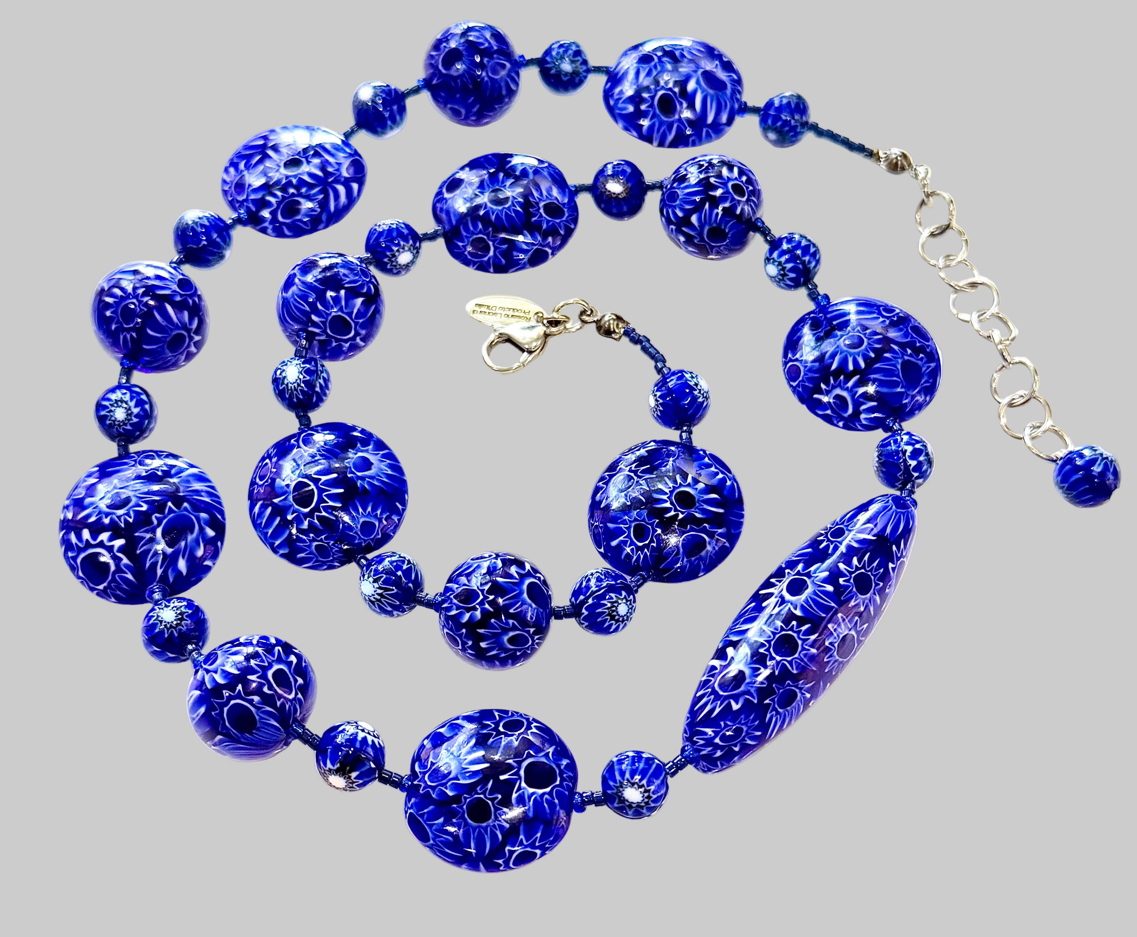 Rosario Leonardi Cobalt Blue Neckalce Featuring Exclusive Ercole Moretti Murano Millefiori Glass Beads