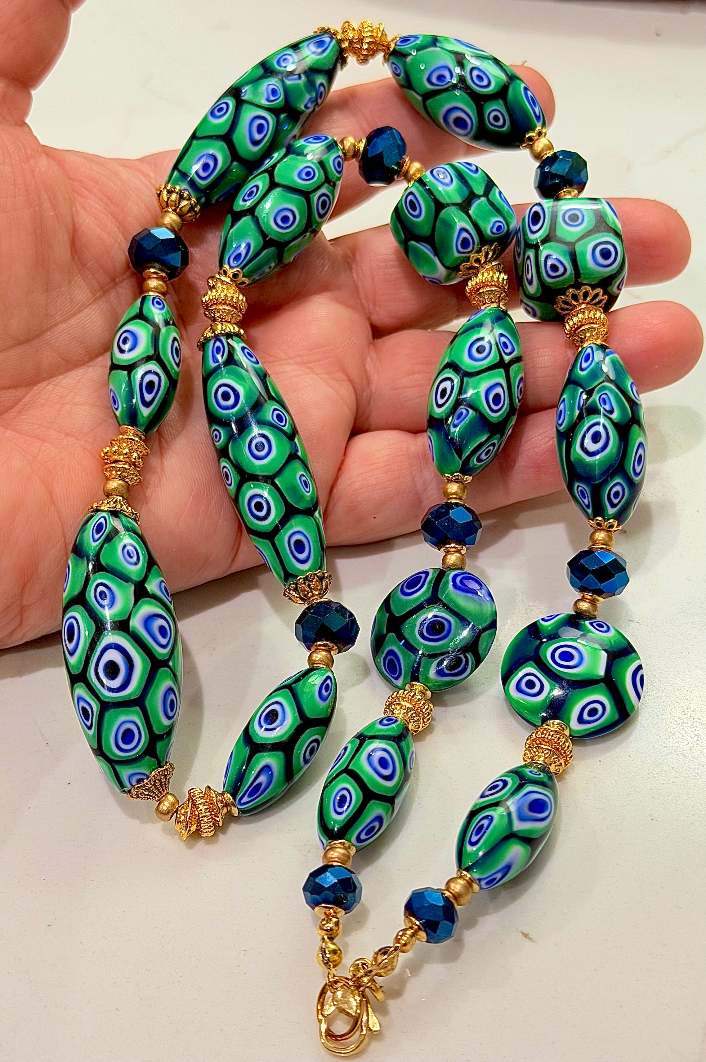 “THE Green Goddess” Rosario Leonardi Green With Envy Murano Millefiori Necklace FEATURING Exclusive Moretti Beads