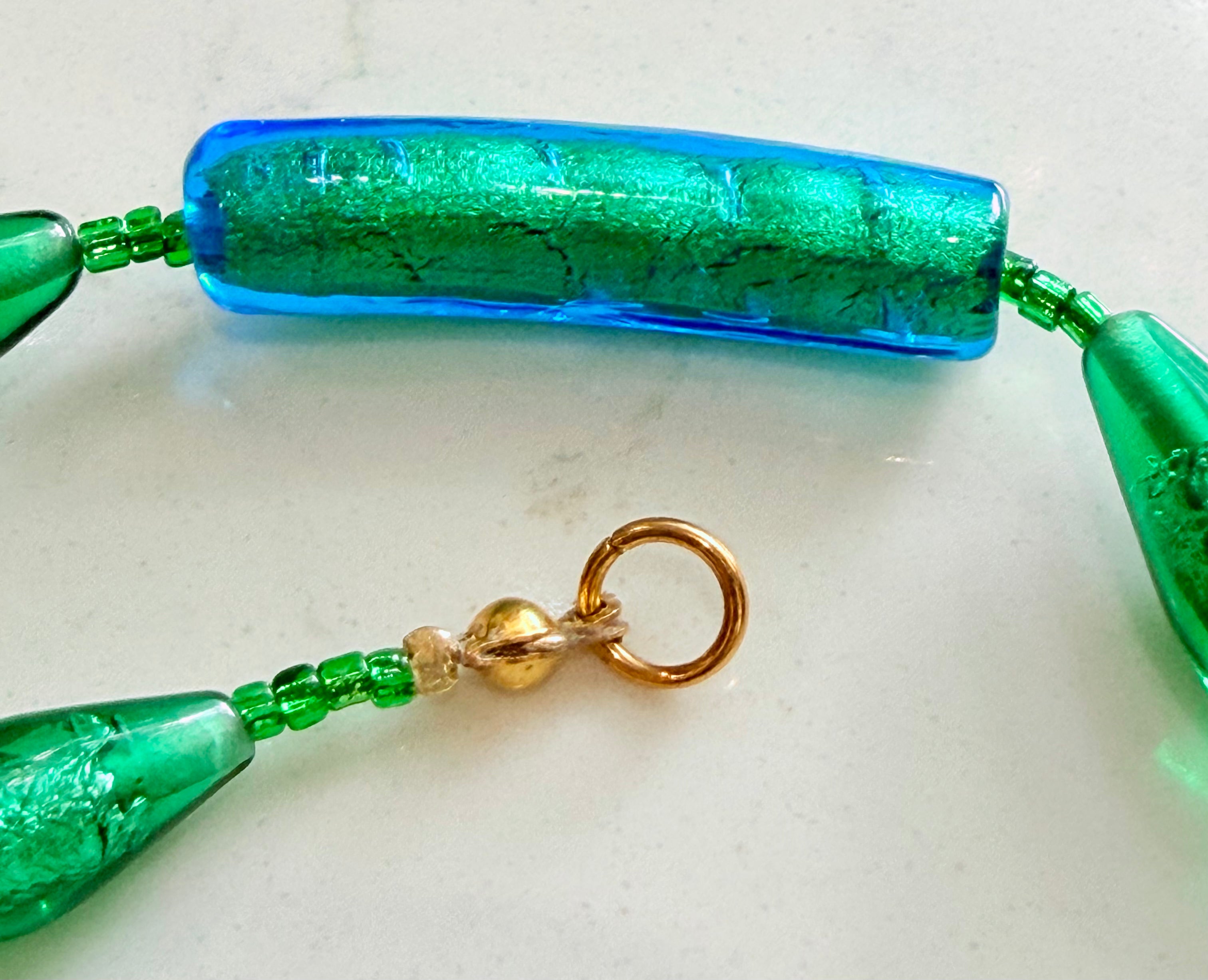 Rosario Leonardi “Boy That’s Green” Murano Lampwork & CzechGlass Necklace, One of a Kind.