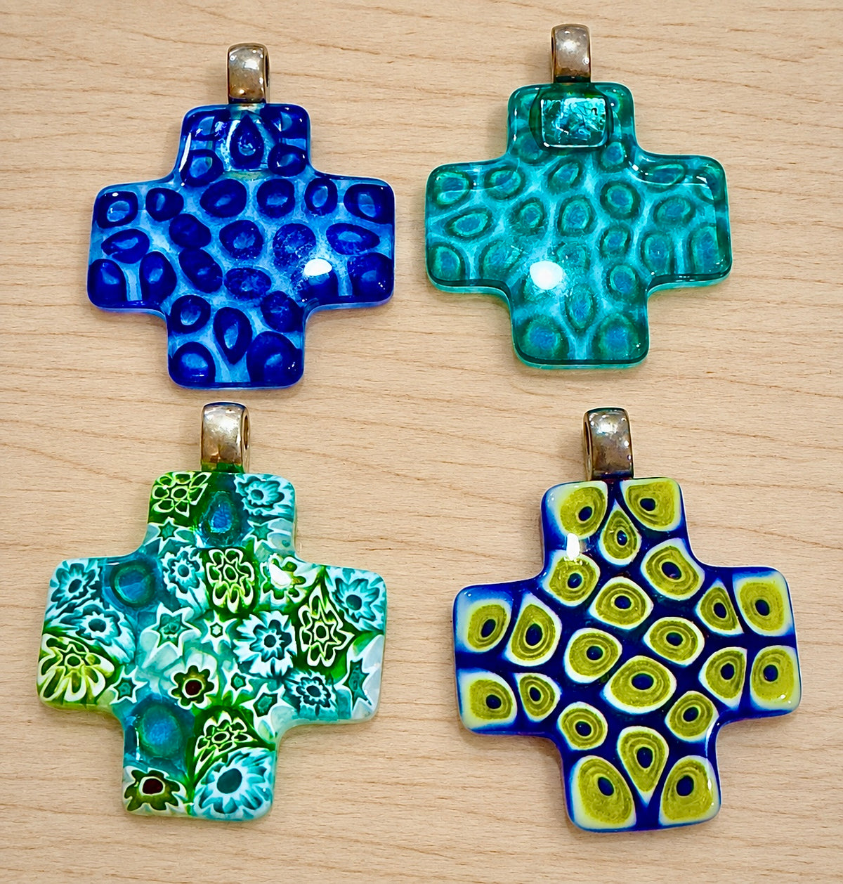 Ercole Moretti Rare Cross Pendant-Choice of or Aqua Pasiley Aqua Flowered, Cobalt Blue Pasiley, or Cobalt with Green Olives NWT