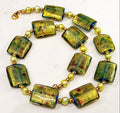 Rosario Leonardi Gold Foil Iridescent Blue Lampwork Glass & Freshwater Pearl Necklace
