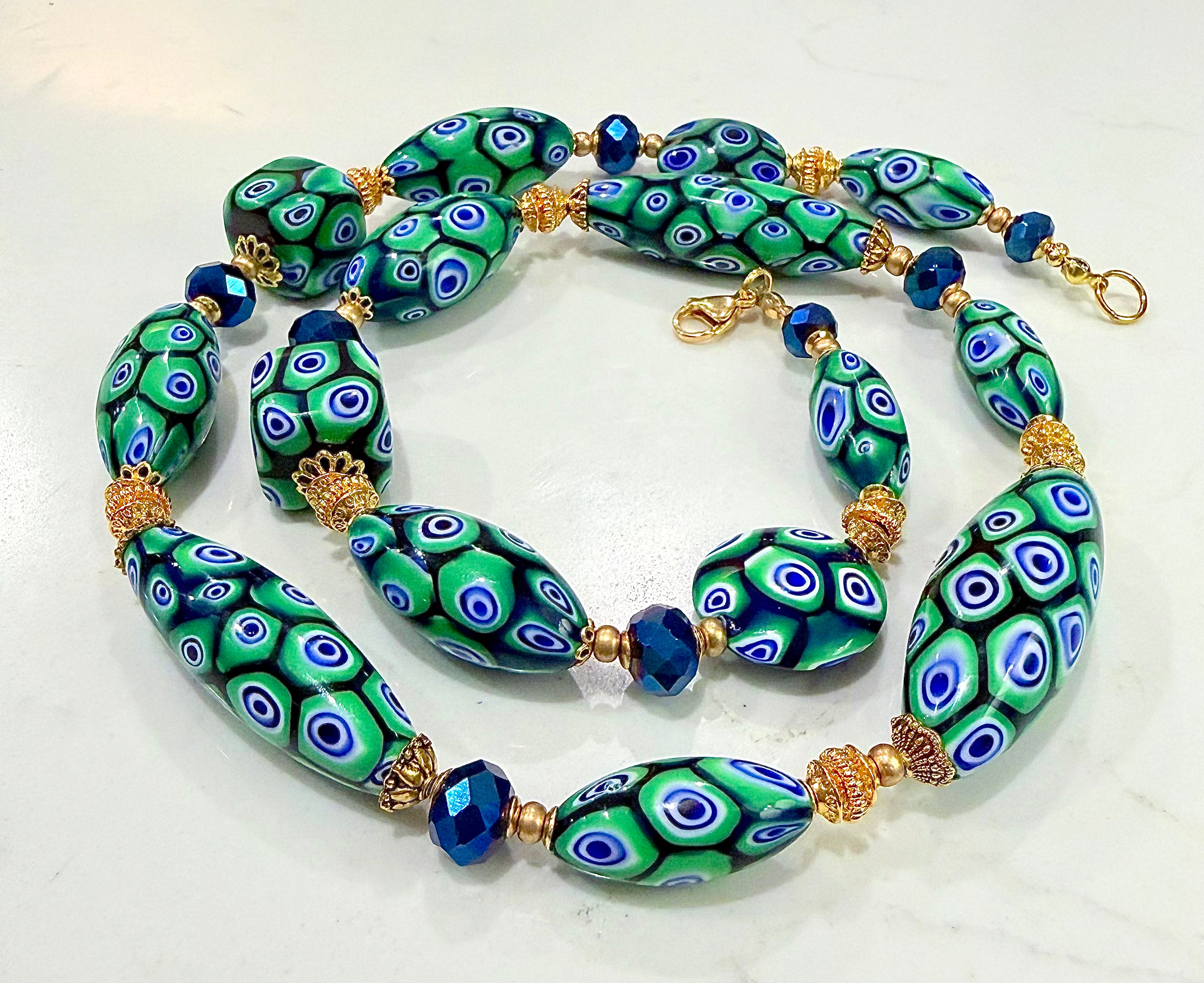 “THE Green Goddess” Rosario Leonardi Green With Envy Murano Millefiori Necklace FEATURING Exclusive Moretti Beads