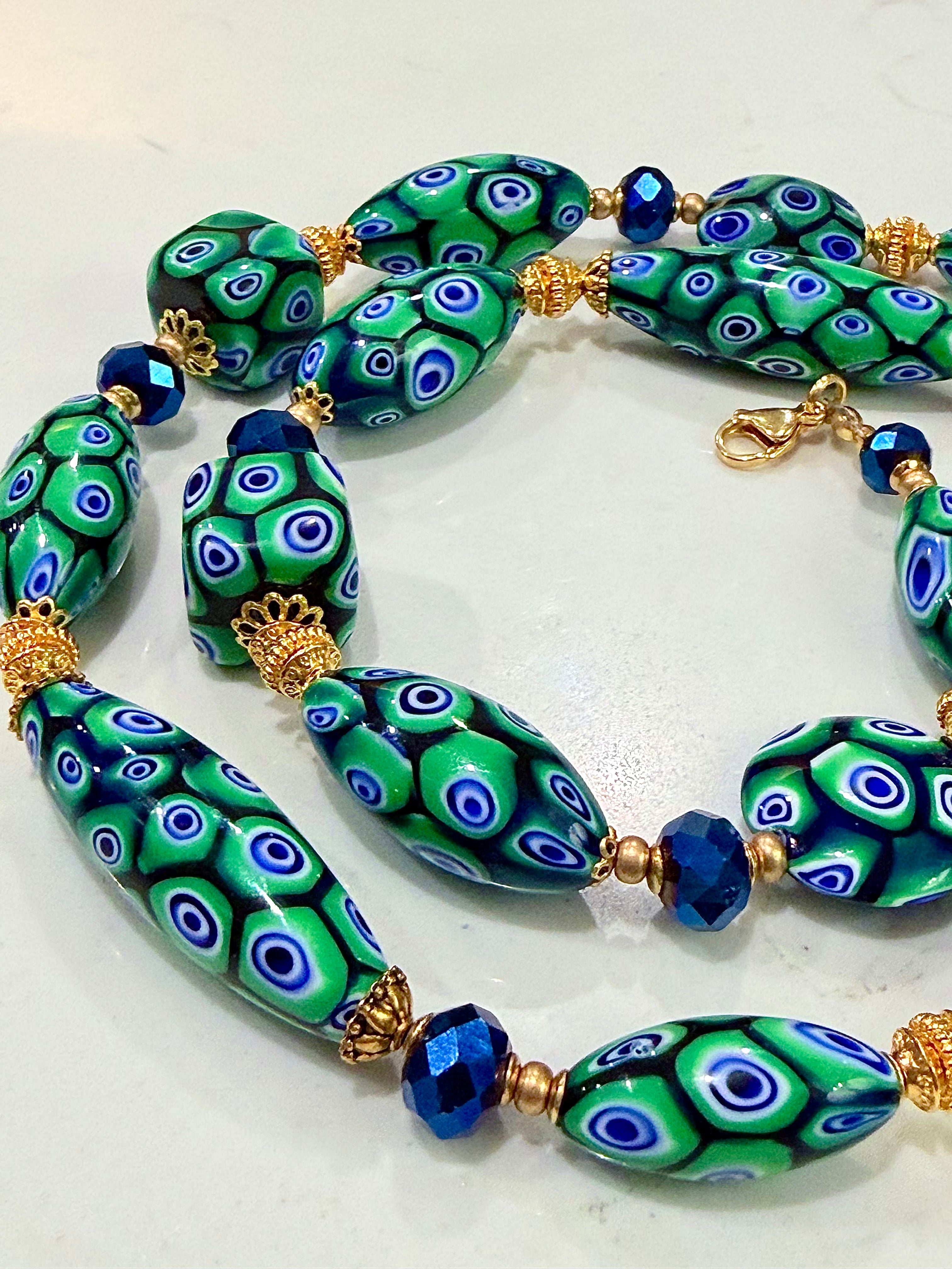 “THE Green Goddess” Rosario Leonardi Green With Envy Murano Millefiori Necklace FEATURING Exclusive Moretti Beads