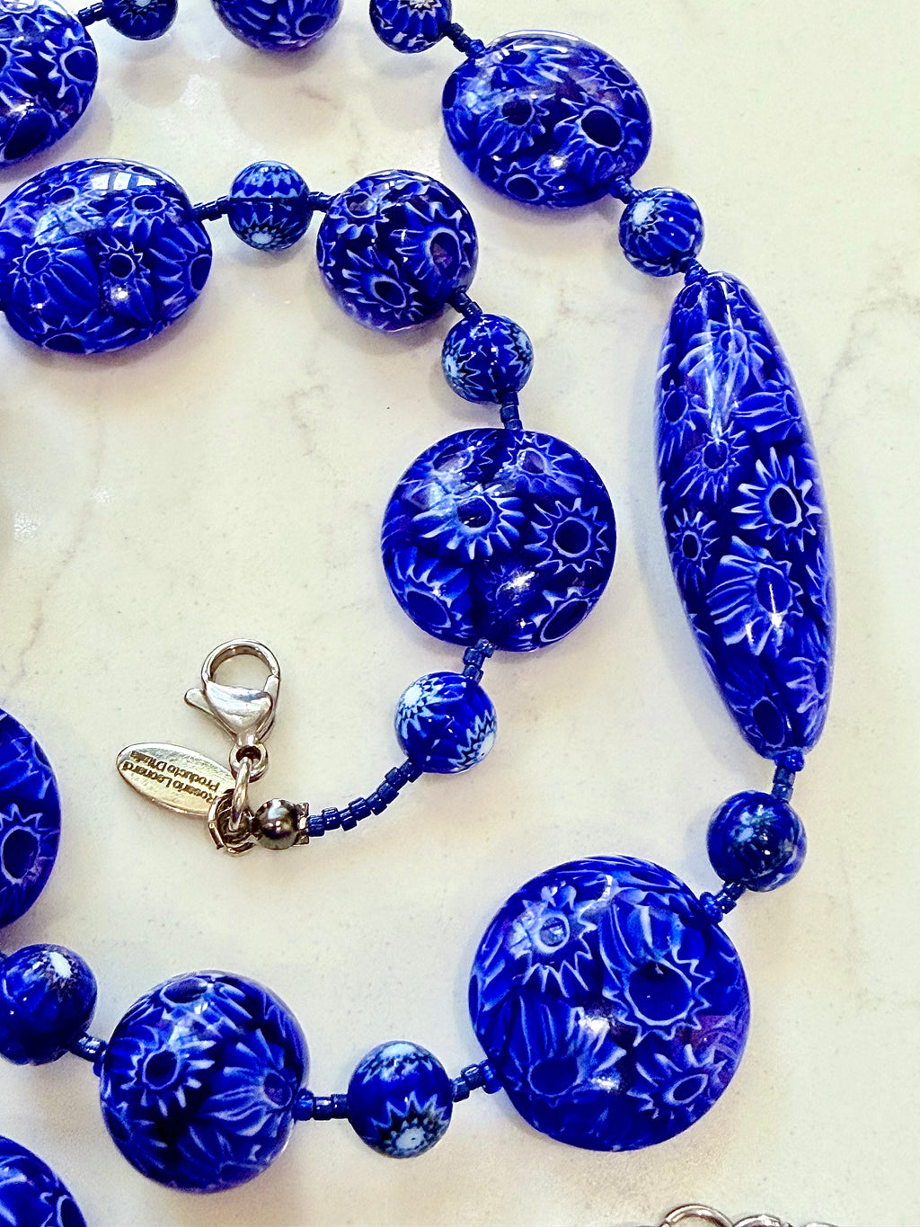 Rosario Leonardi Cobalt Blue Neckalce Featuring Exclusive Ercole Moretti Murano Millefiori Glass Beads