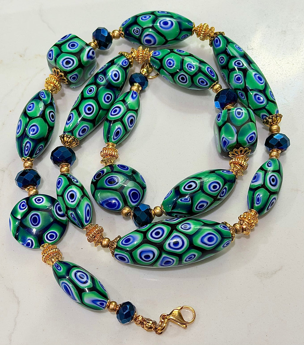 “THE Green Goddess” Rosario Leonardi Green With Envy Murano Millefiori Necklace FEATURING Exclusive Moretti Beads
