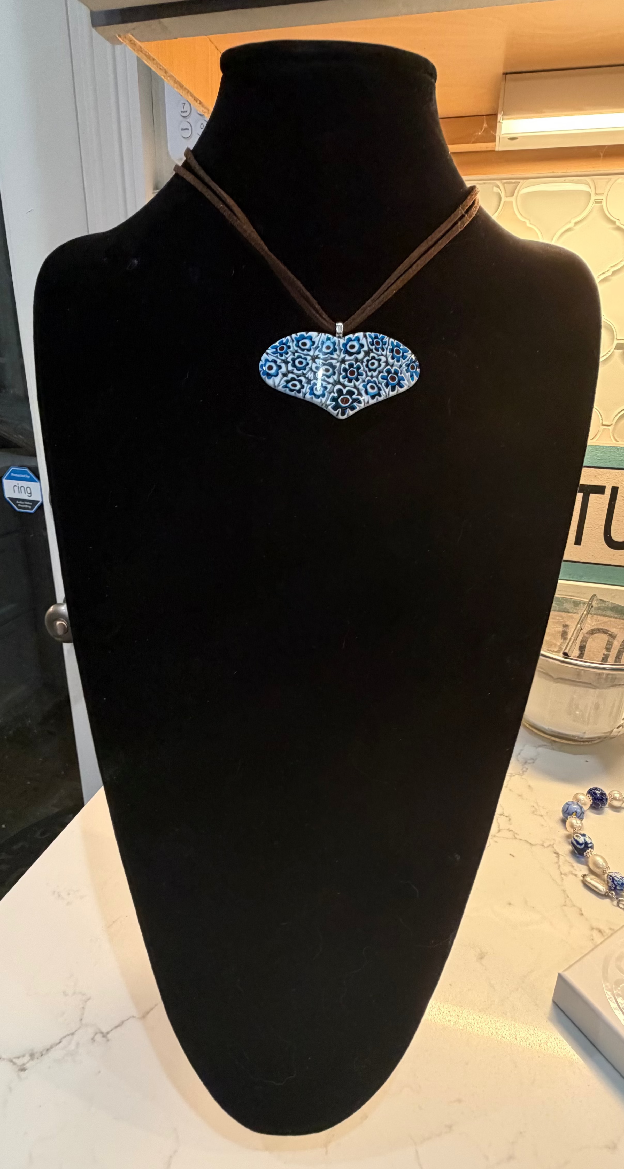 One of a Kind Moretti Heart Shaped Pendants on Strung on Chocolate Brown Vegan Suede With Freshwater Pearl Closure