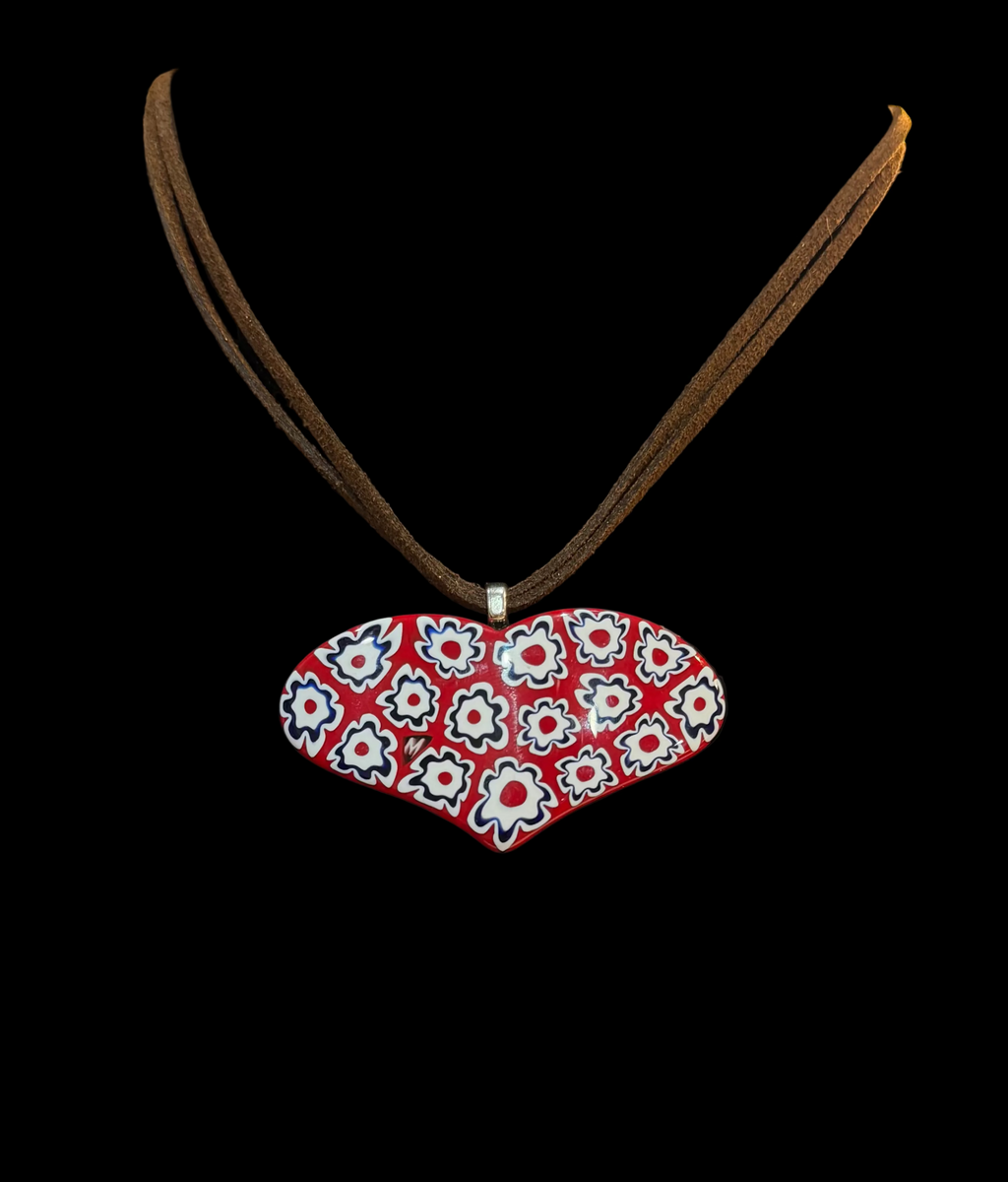 One of a Kind Moretti Heart Shaped Pendants on Strung on Chocolate Brown Vegan Suede With Freshwater Pearl Closure