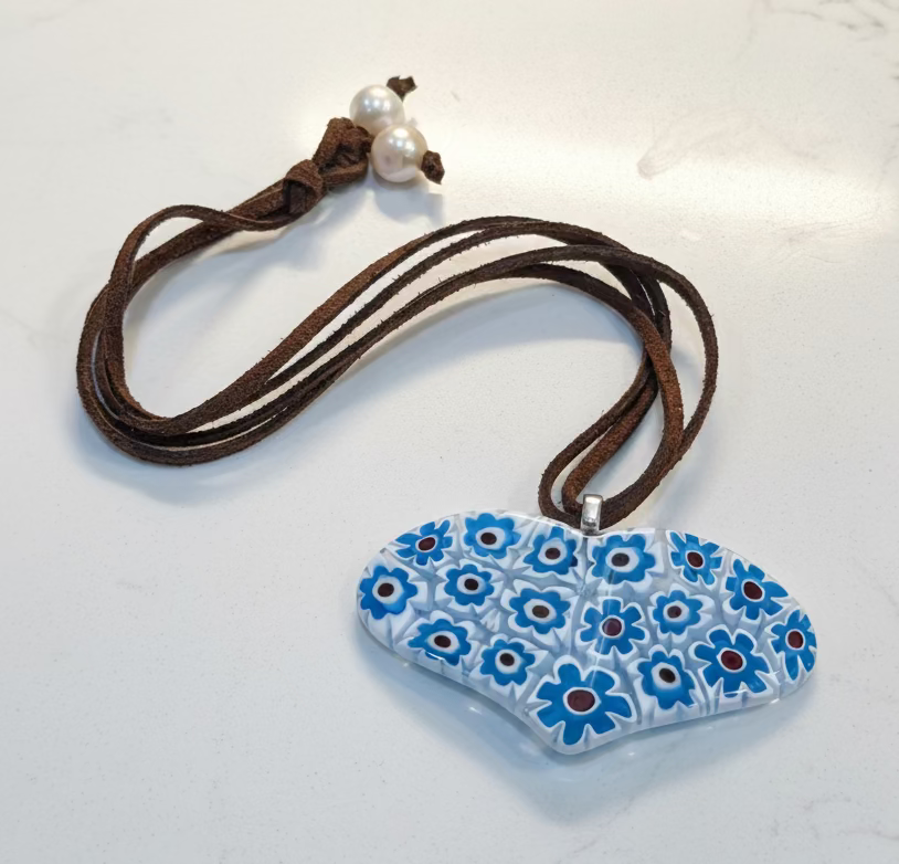 One of a Kind Moretti Heart Shaped Pendants on Strung on Chocolate Brown Vegan Suede With Freshwater Pearl Closure