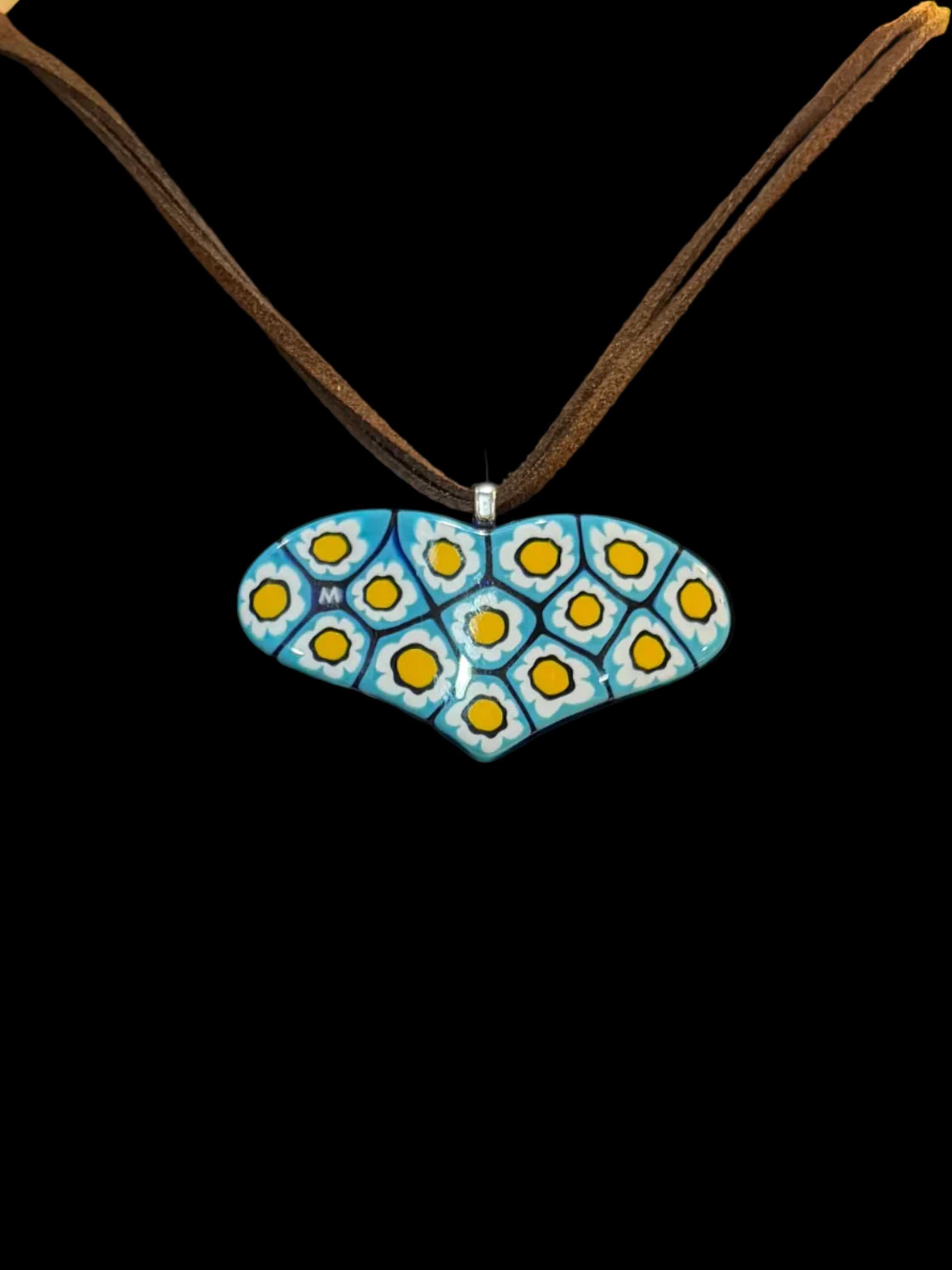 One of a Kind Moretti Heart Shaped Pendants on Strung on Chocolate Brown Vegan Suede With Freshwater Pearl Closure