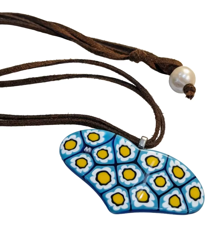 One of a Kind Moretti Heart Shaped Pendants on Strung on Chocolate Brown Vegan Suede With Freshwater Pearl Closure