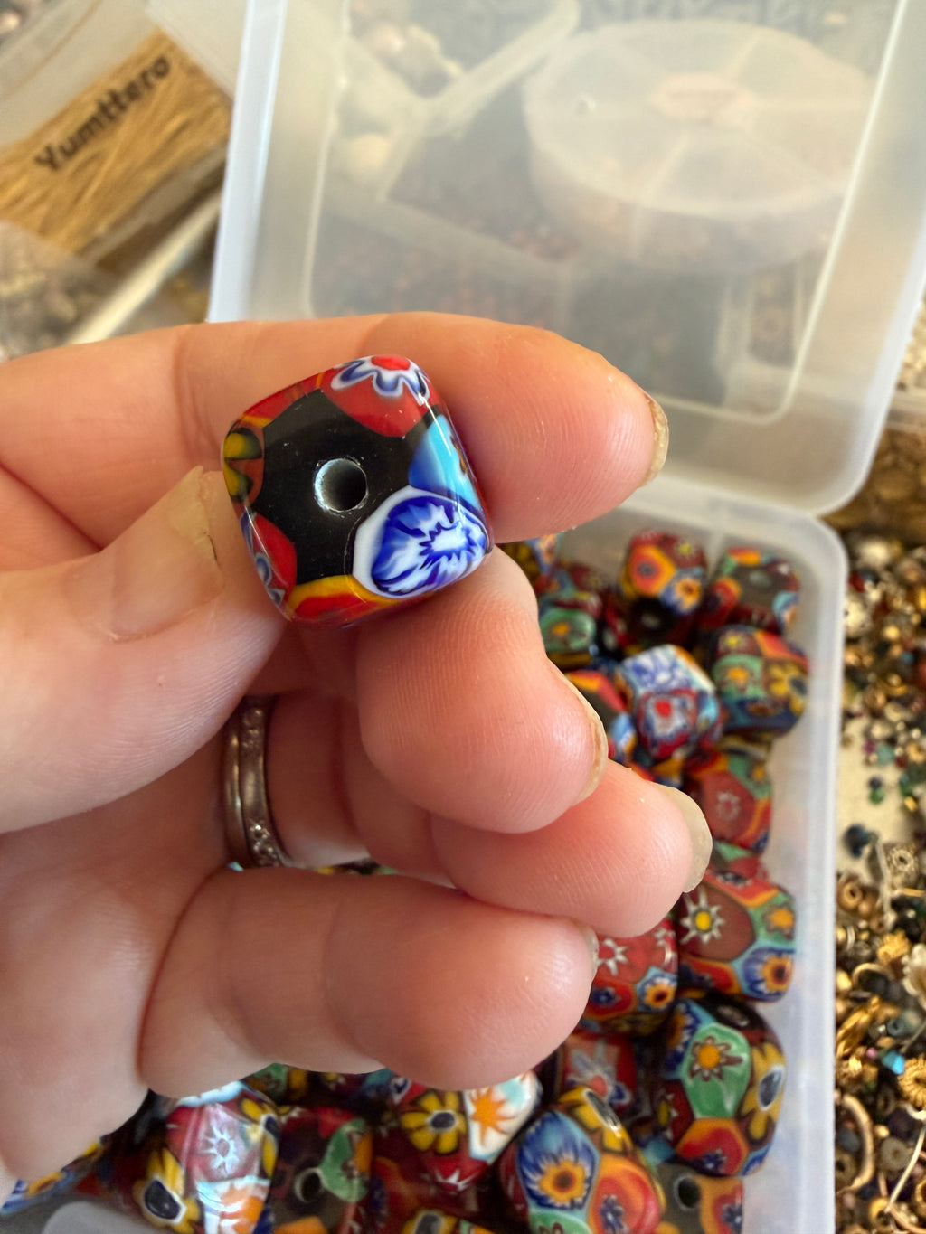 RARE Ercole Moretti Chunky Cube Millefiori Bead