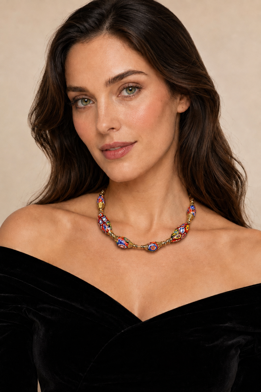 Vintage Ercole Moretti Ovals Beaded Necklace -One Of a Kind