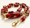 Rosario Leonardi 20” Red Aventurine Necklace & Bracelet Option Featuring Brown Iridescent freshwater pearls, & 3 Different Shapes of Ercole Moretti Beads