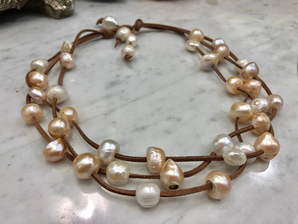 3 Strand, Multicolored Freshwater Pearl Necklace
