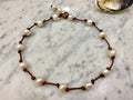 Freshwater Pearl Necklace on Brown Rolled Leather