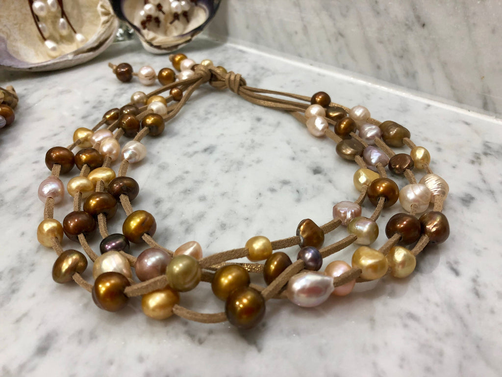 4 strand Fall Colors Freshwater Pearl Necklace