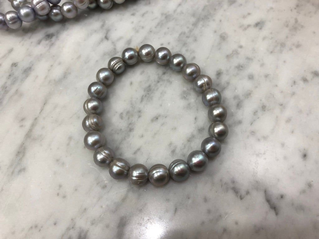 Silver Freshwater Pearl Stretchy Bracelet