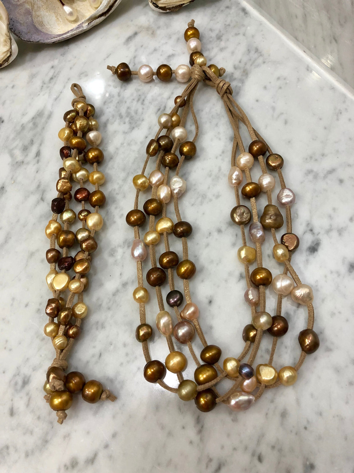 Freshwater Pearl 4 Strand Necklace and Matching Bracelet set