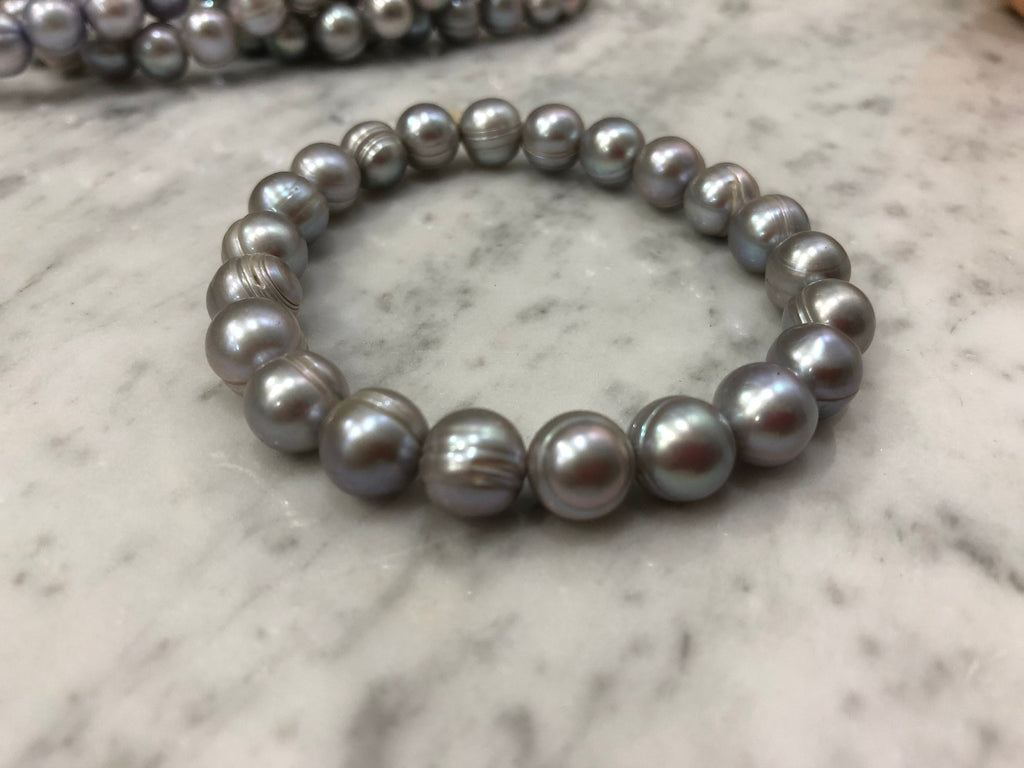 Silver Freshwater Pearl Stretchy Bracelet