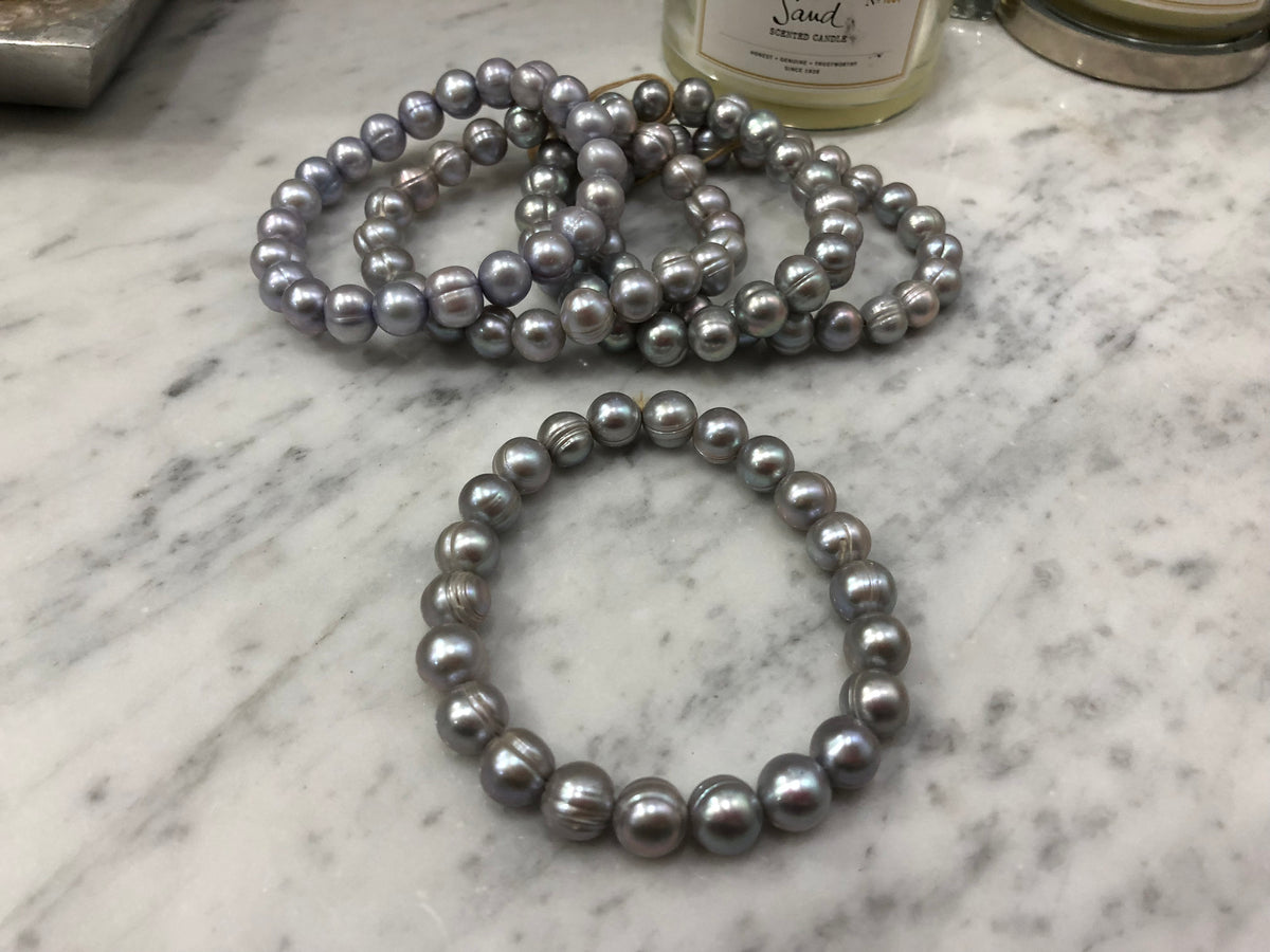 Silver Freshwater Pearl Stretchy Bracelet