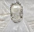 Giant Baroque Pearl Ring: 14k White or Yellow Gold Plated, Adjustable