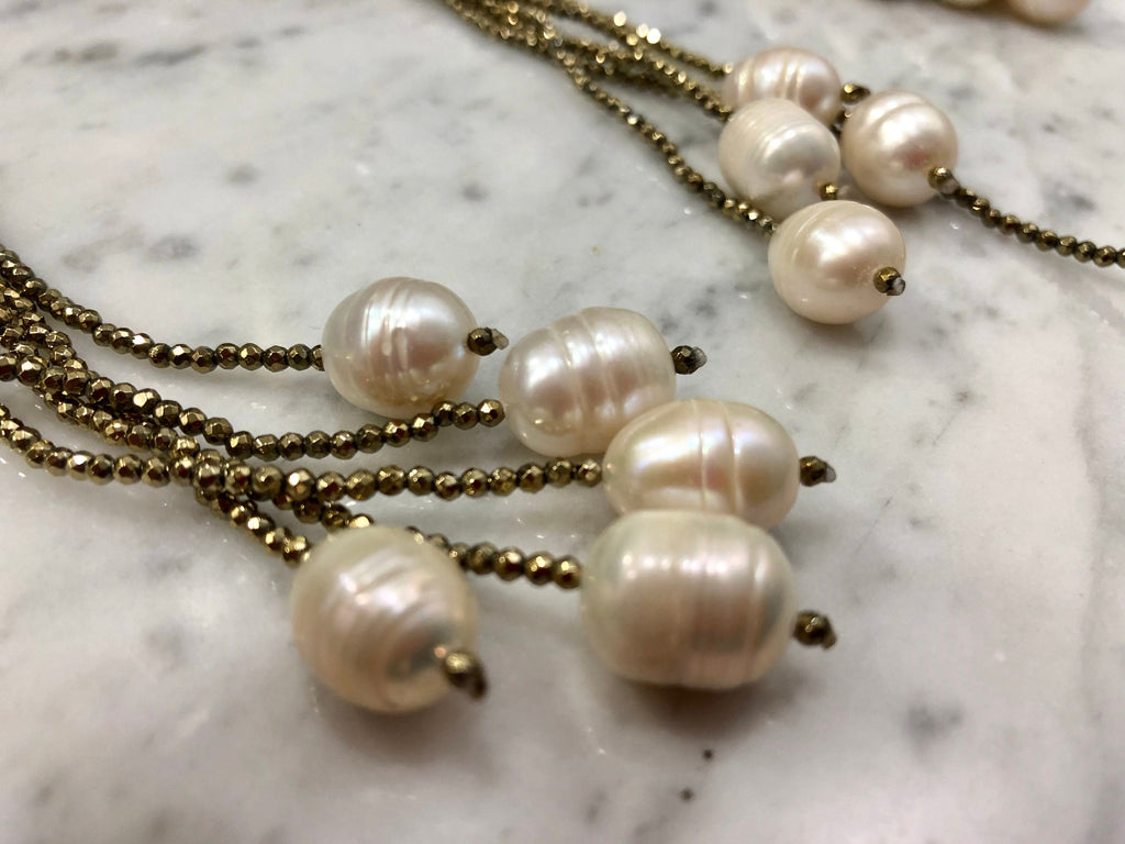 Silver or Gold Hematite Single Strand with Freshwater Pearls