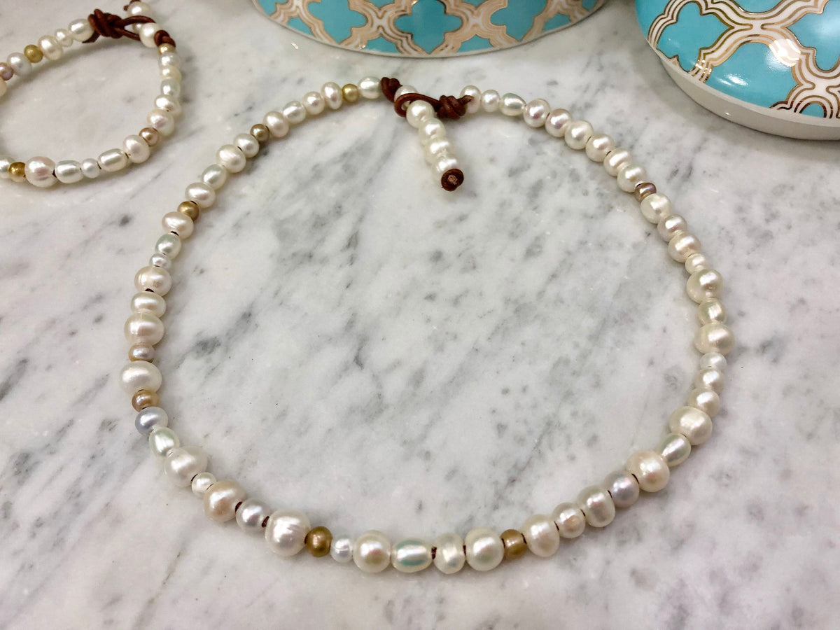 Sophisticated Delicate Freshwater Pearl Necklace and Bracelet Set