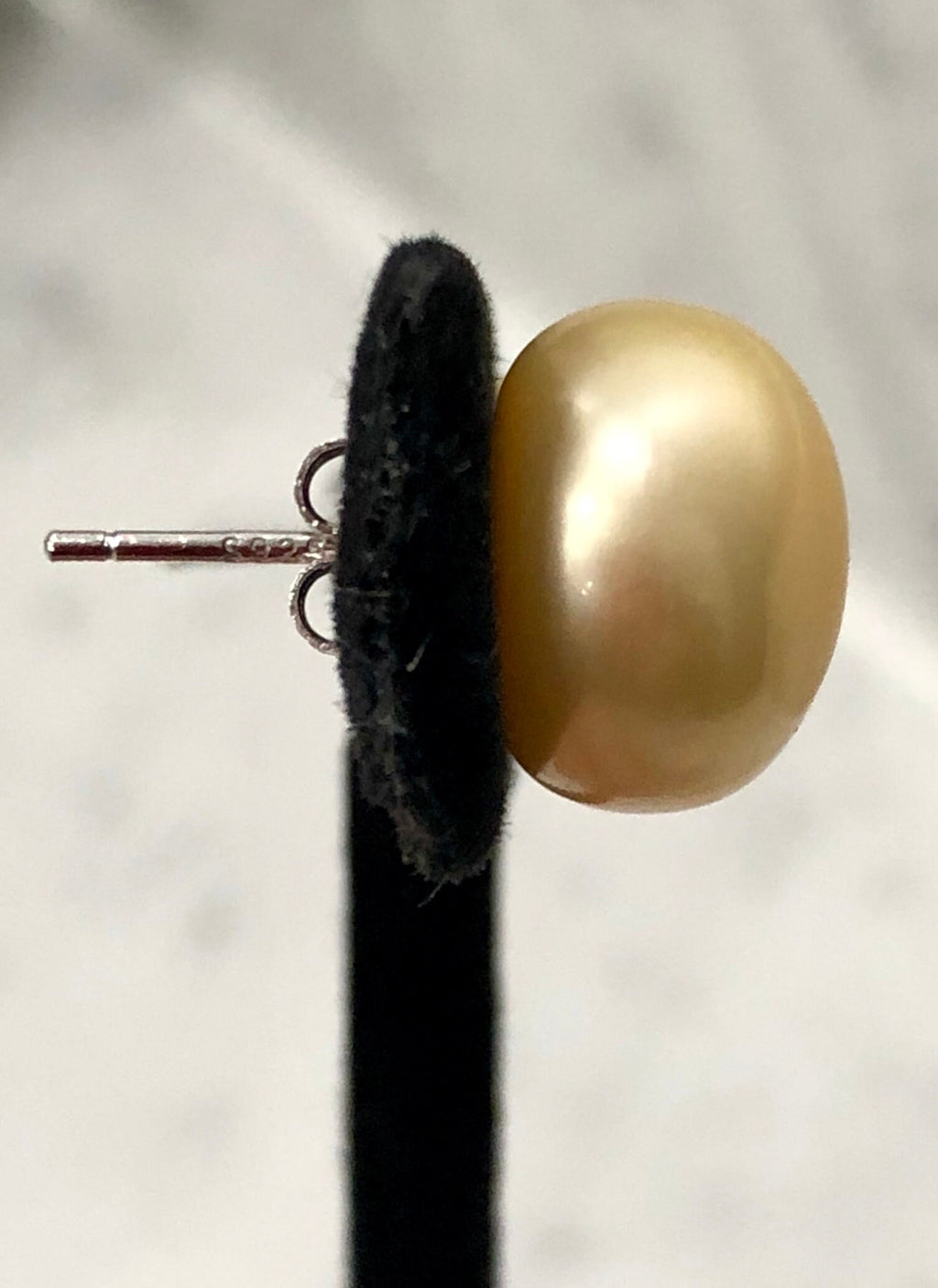 Huge 12.5mm Golden Freshwater Pearl Sterling Silver Button Earrings