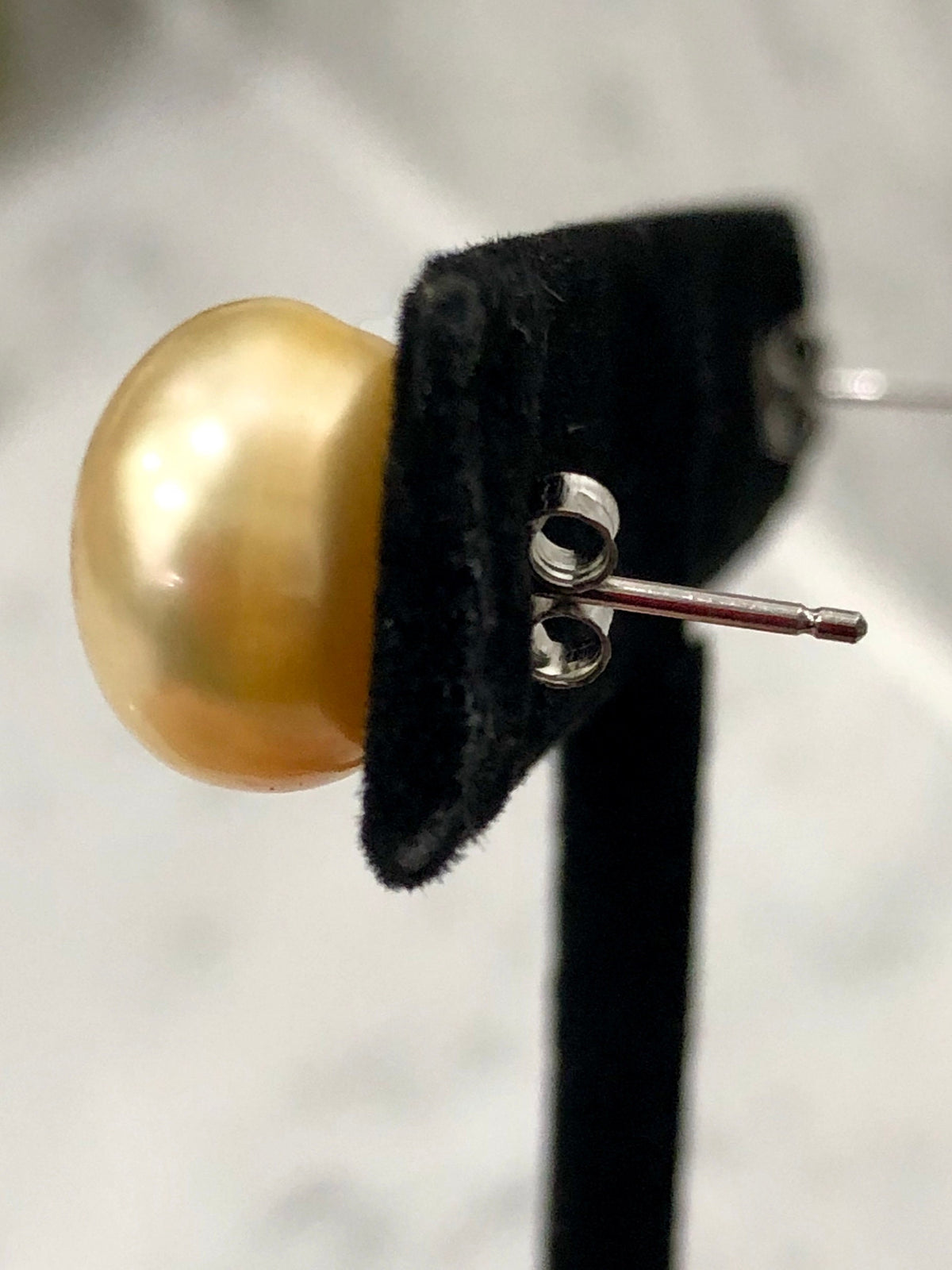 Huge 12.5mm Golden Freshwater Pearl Sterling Silver Button Earrings