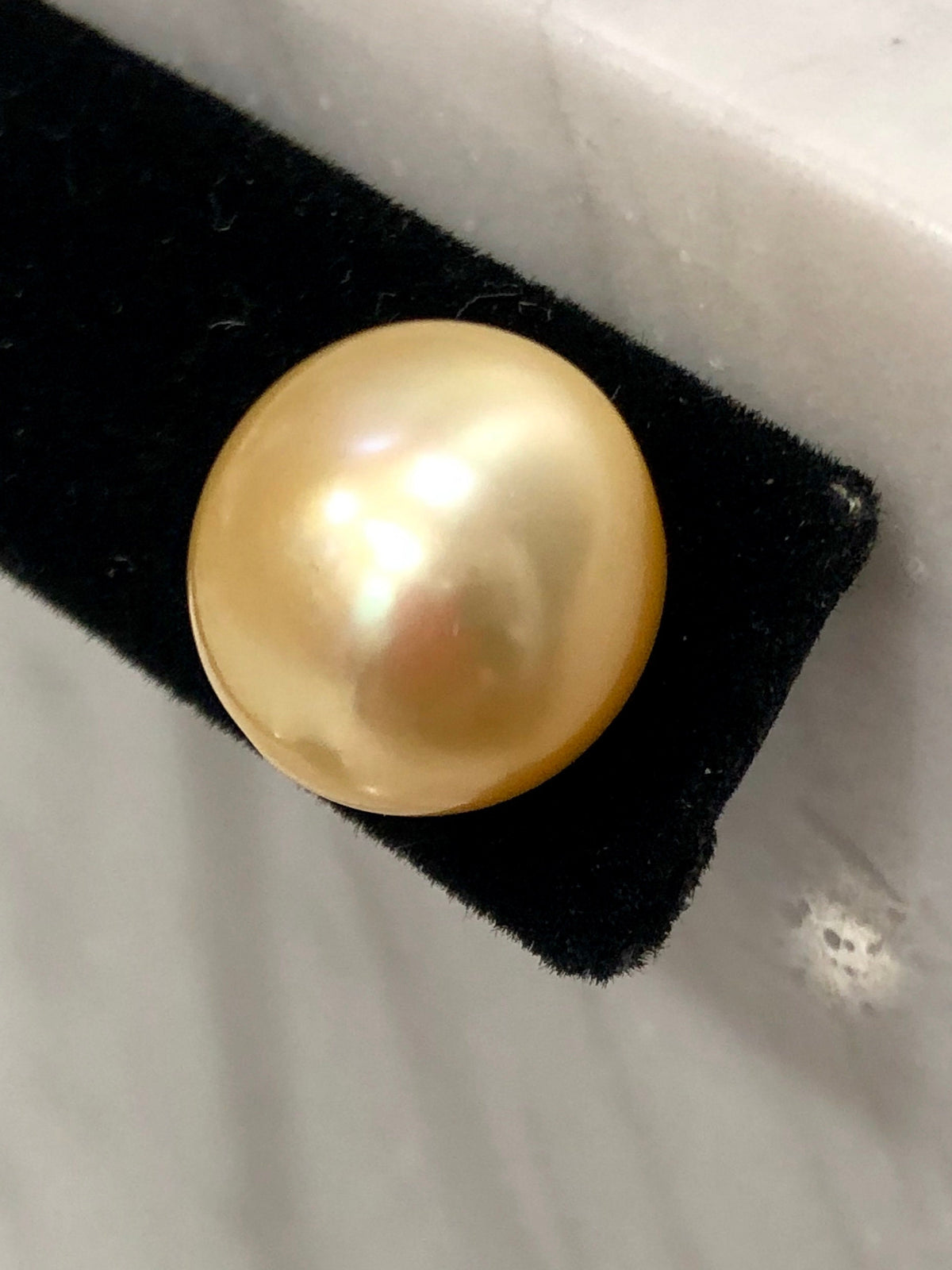 Huge 12.5mm Golden Freshwater Pearl Sterling Silver Button Earrings