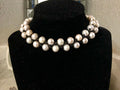 White Freshwater Pearl Choker on Black Leather