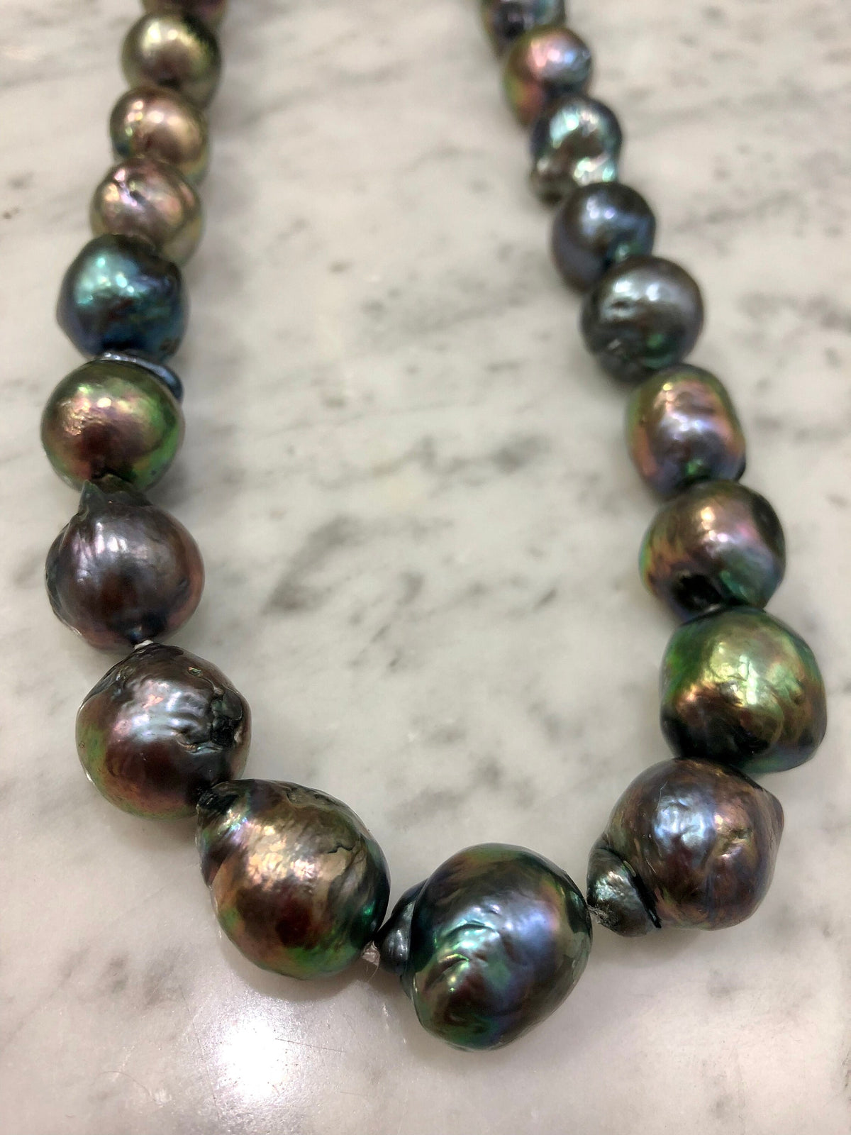 Iridescent Peacock Pearl Necklace: Blue-Green Fireball Pearl, 16”