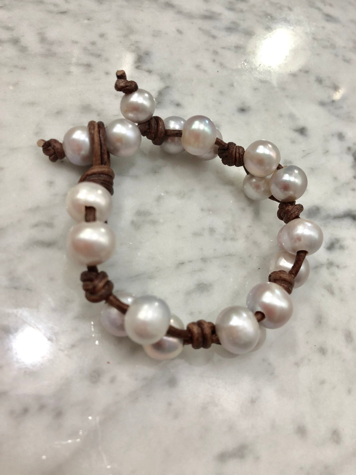 Silver Pearl and Leather Bracelet