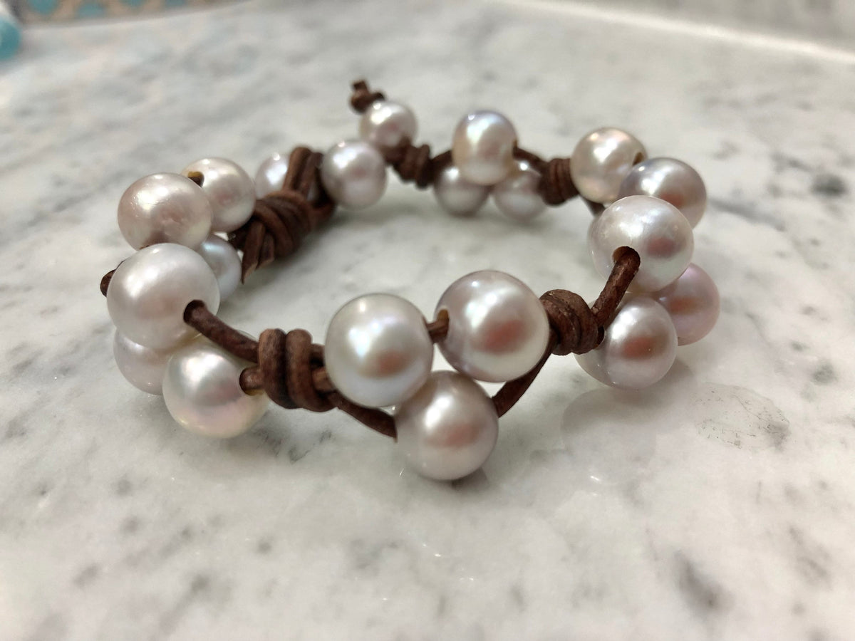 Silver Pearl and Leather Bracelet