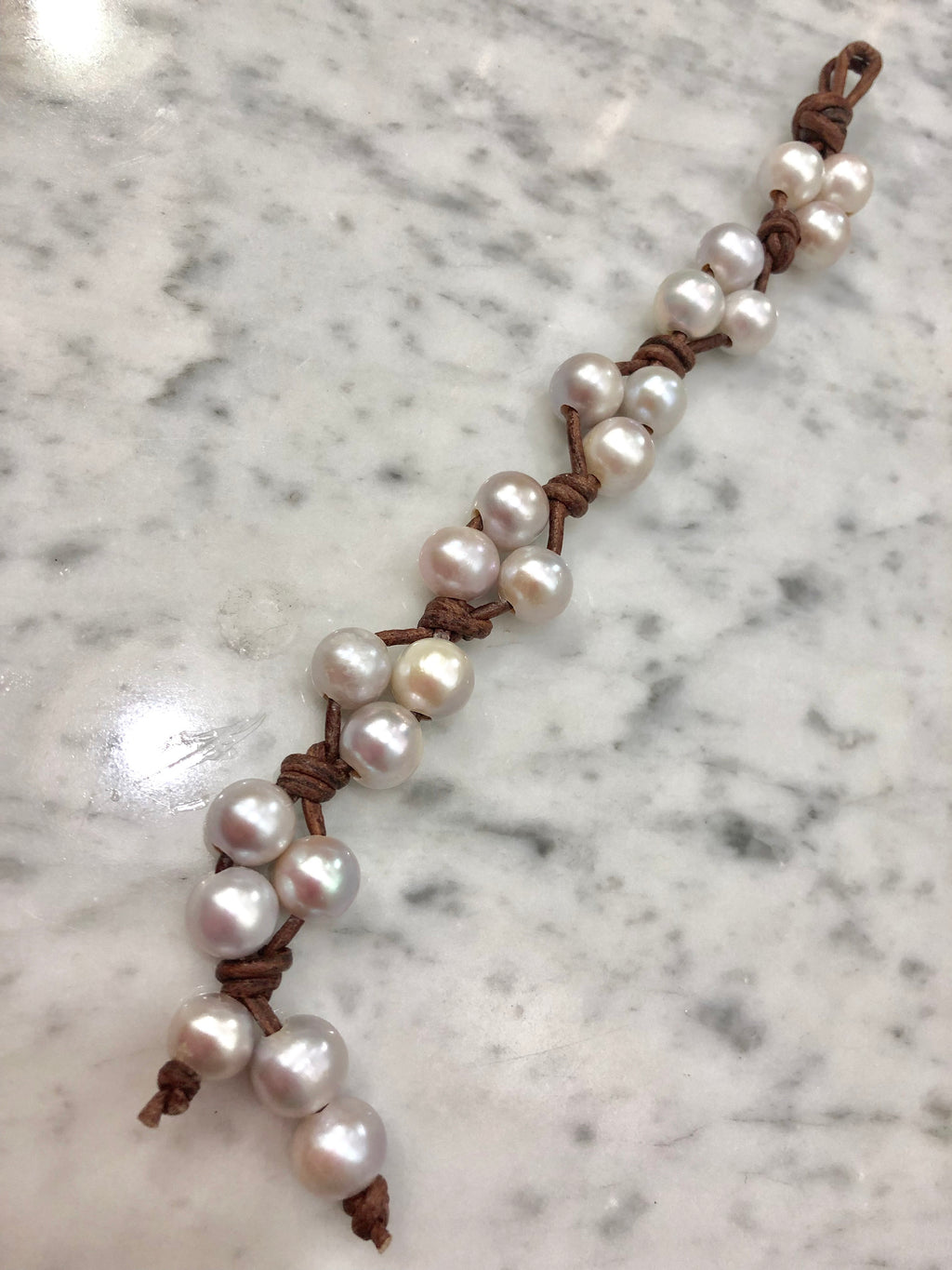 Silver Pearl and Leather Bracelet