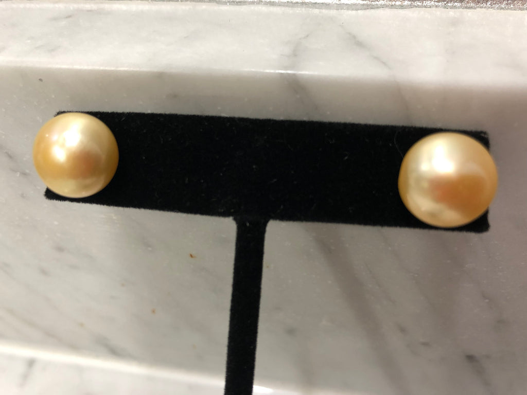 Huge 12.5mm Golden Freshwater Pearl Sterling Silver Button Earrings