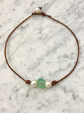 Seafoam Green Seaglass and White Freshwater Pearl Necklace