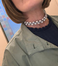 White pearls with silver leather choker