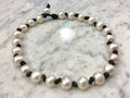 Handmade White Pearl Choker: Black Leather Adjustable Necklace