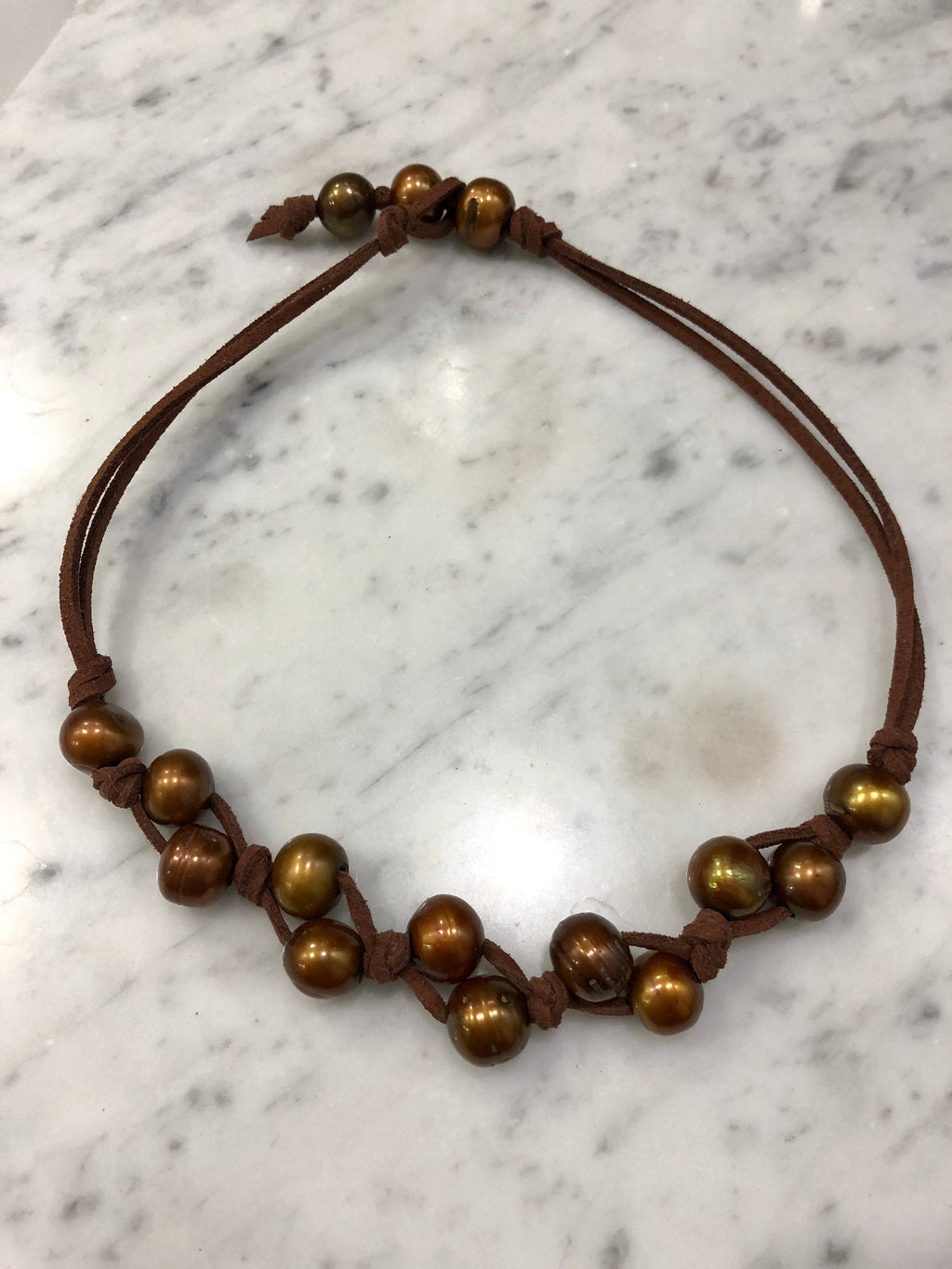 Brown Freshwater Pearls on Brown Suded Necklace