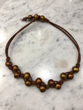 Brown Freshwater Pearls on Brown Suded Necklace