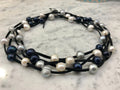 HUGE Black, White and Silver Freshwater Pearls on SUPER LONG Black Suede